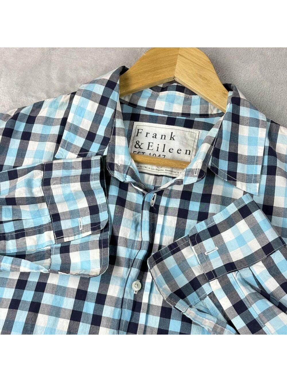 Frank & Eileen Blue Plaid Cotton Button Up Shirt Men SizeM casual Preppy coastal